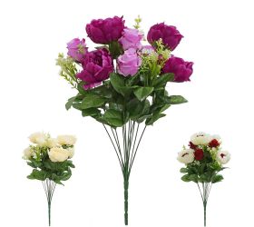 Kytica ruža pivonia x12 mix 3f 48cm cerise,red,cream