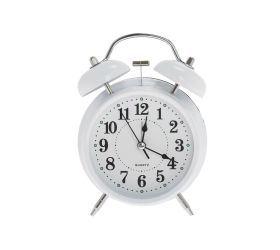 Hodiny budík kov 10cm biele