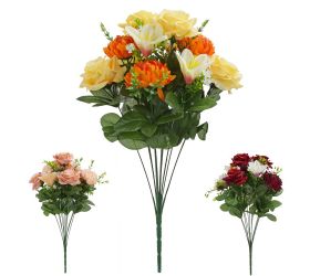 Kytica ruža chryz.ľalia x12 mix 3f 48cm red,yel/ora,dk.ph
