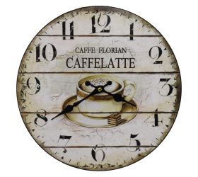 Hodiny nástenné mdf dia 34cm caffelatte