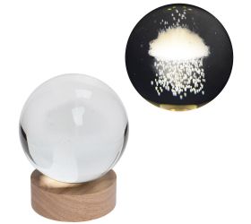 Led guľa sklo na drev.podstavci s podsvietením dážď 10*12cm