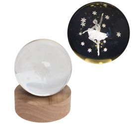 Led guľa sklo na drev.podstavci s podsvietením baletka 8*10cm