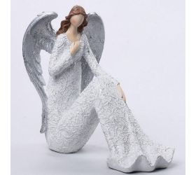 Anjel strieborný sediaci 22x12,5x21,5cm polyres