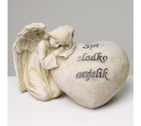 Anjel pri srdci sivý 15x9x9,5cm polyres