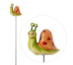 Zápich slimák zelený s oranž. ulitou a lienkami poly 5*2.5*28.5