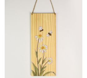 Záves tabuľka kvety  drevo 30x12x1cm natur