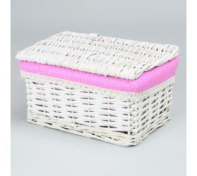 349fl/s prútený košík biely vzor bodky s:28x19x17cm