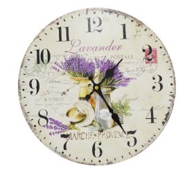 Hodiny nástenné mdf dia 34cm kytica levandulí