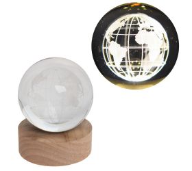 Led guľa sklo na drev.podstavci s podsvietením zemeguľa 8*10cm