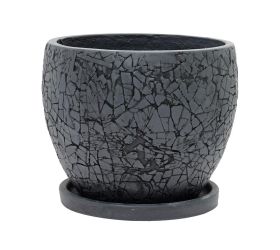 J99 kvetináč + miska okrúhly čierna cylinder 24xh19,6cm xs