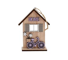 Záves domček s bicyklom drevo 10,5x4x14,2cm natur