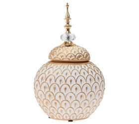 Dóza na suché aranž.s poklopom orient keram. zl./biela 31x20cm