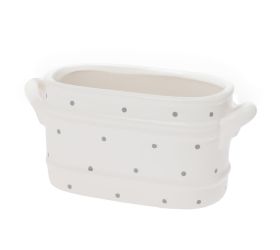 Obal ovál na suché aranžovanie 19,5x8,5x9,3cm biela s bodkami