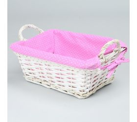 Prútený košík biely  ucho  vzor ruž.bodka 29x21x11cm