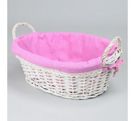 Prútený košík biely vzor ruž.bodky l:38x28x13cm