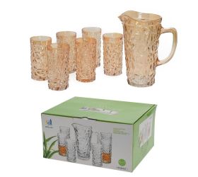 Džbán+poháre sklo s/7 12x23cm/7x13,5cm zlatý