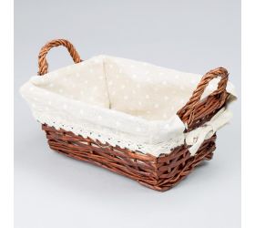 Prútený košík tm.hnedý vzor šedá bodka 23x16x9cm