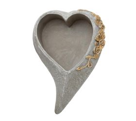 Obal srdce cement sivo zlatá ruža 50x35x13cm