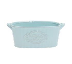 Obal flower ovál keramika 19x8,5x7,5cm modrá