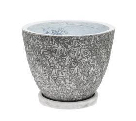 J81 kvetináč + miska okrúhly leaf biela 44h36cm xl