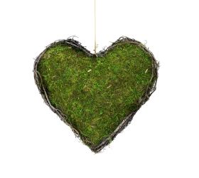 Záves srdce prútie mach 26x26x8cm