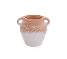 Obal keramika 13,5x11x11,5cm natur biely vzor