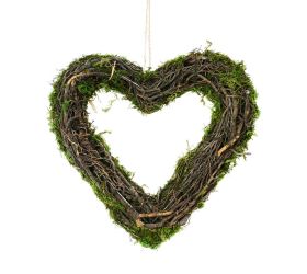 Záves srdce prútie mach 31x31x4,5cm