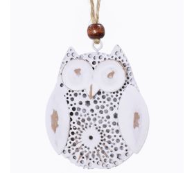 Záves sova biela kov 6,5x7,5cm