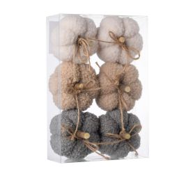 Tekvice malé s mašlou kr/béž/siv textil s/6 7,5cm