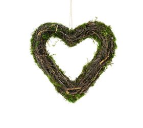 Záves srdce prútie mach 26x26x4cm