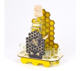 729 včelár/poháre drevo+sklo 22x29x11cm