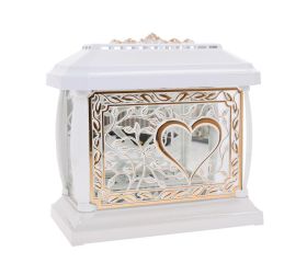 Lampion panteon srdce rámik listy biely