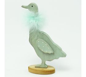 Drev. húska na podstavci+pierko modrá 19x12x4,5