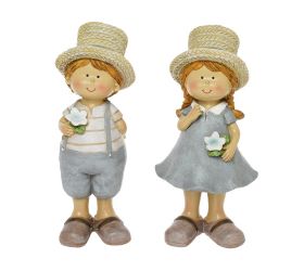 Deti v slamenom klobúku polyrez 8x7x21,5cm krém mix/2