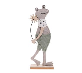 Žaba s kvetinou na podstvaci polyester 30x11x5cm