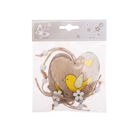 Záves srdce, vtáčik nat/žlt drevo s/2 8*8cm