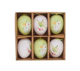 Záves vajíčka bielo-zelené motýľ/kvet s/6 plast 6cm