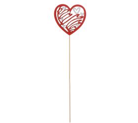 Zápich srdce červeno biele drevo 8*7,8*24cm