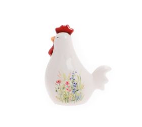 Kohút biely, kvety porcel 11,2*6,2*13,3cm