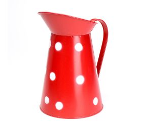 Váza džbán malý kov červený veľké bodky v:22x12,5cm super cena