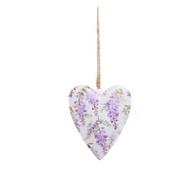 Záves srdce kov vzor levanduľa 9,5x11x2cm