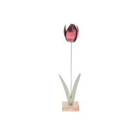 Tulipán červený kov/drevo 31*7,5*4,5cm