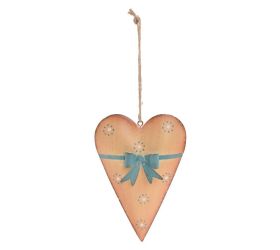 Záves srdce oranžovo modré kov 14,5*10*3,2cm