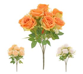 Kytica ruža, drob. kvety, zeleň mix/3f 37cm