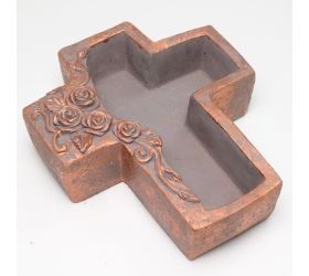 Obal kríž cement tmavo šedý s medenou 25x21.5x7.5cm