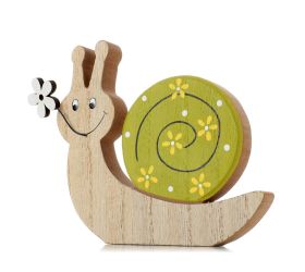 Slimák so zelenou ulitou a kvetinou drevo 14*1,5*12cm