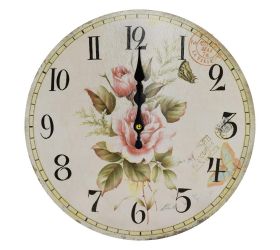 Hodiny nástenné mdf dia 34cm ruže