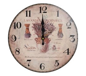 Hodiny nástenné mdf dia 34cm levanduľa