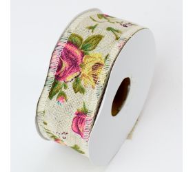 Stuha látka  vzor ruža 4cm*10m super cena