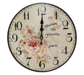 Hodiny nástenné mdf dia 34cm ruže 